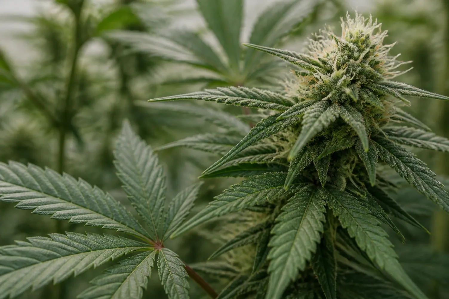 Reife CBD-reiche Cannabisblüte in natürlichem Licht