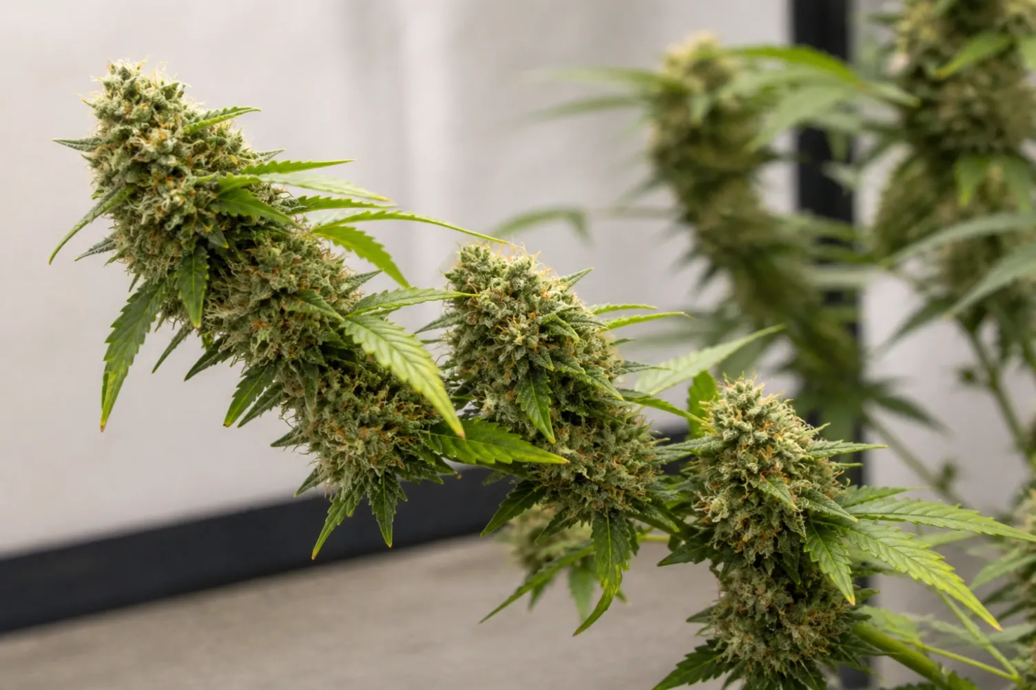 Früh reifende Cannabisblüten an einer kompakten Pflanze