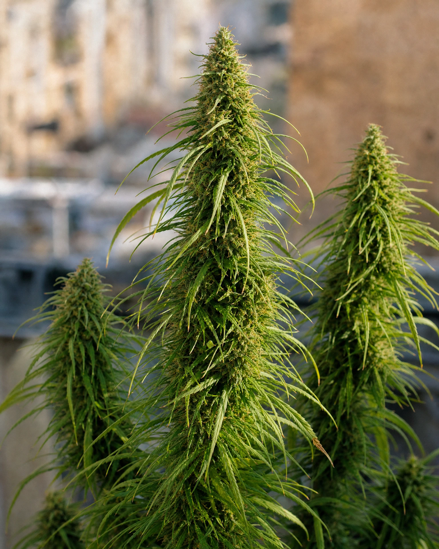 Ausgereifte Cannabispflanze der Sorte Colombian Gold aus einem zweiten Blickwinkel