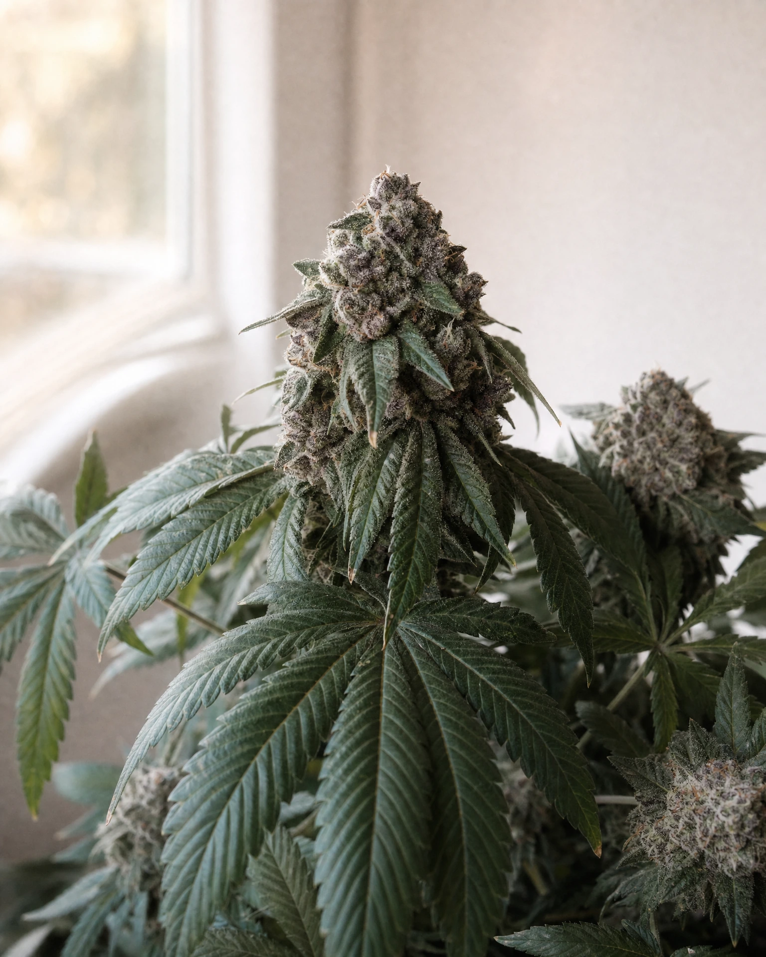 Ausgereifte Cannabispflanze der Sorte Wedding Cake aus einem zweiten Blickwinkel