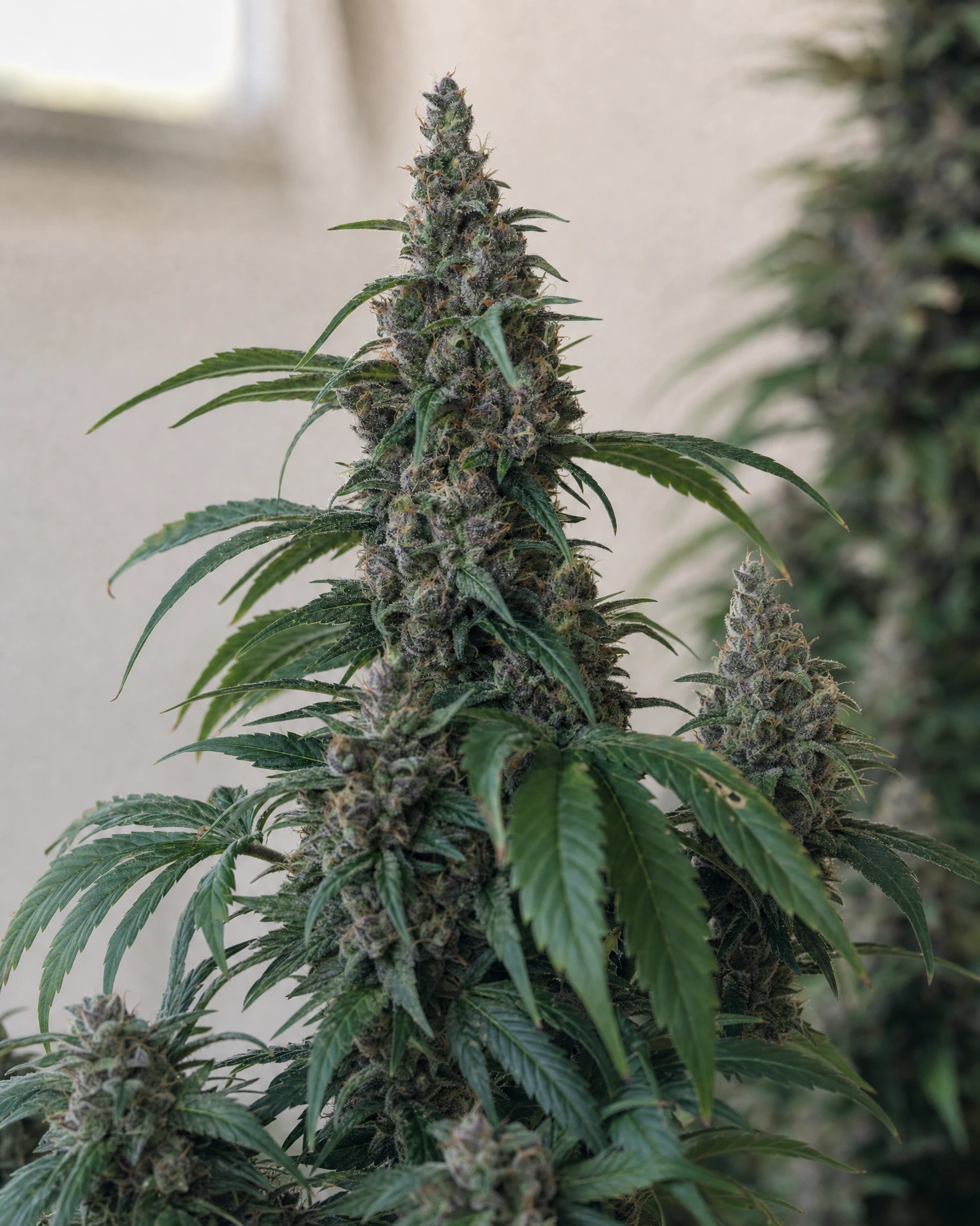 Ausgereifte Cannabispflanze der Sorte Purple Haze aus einem zweiten Blickwinkel