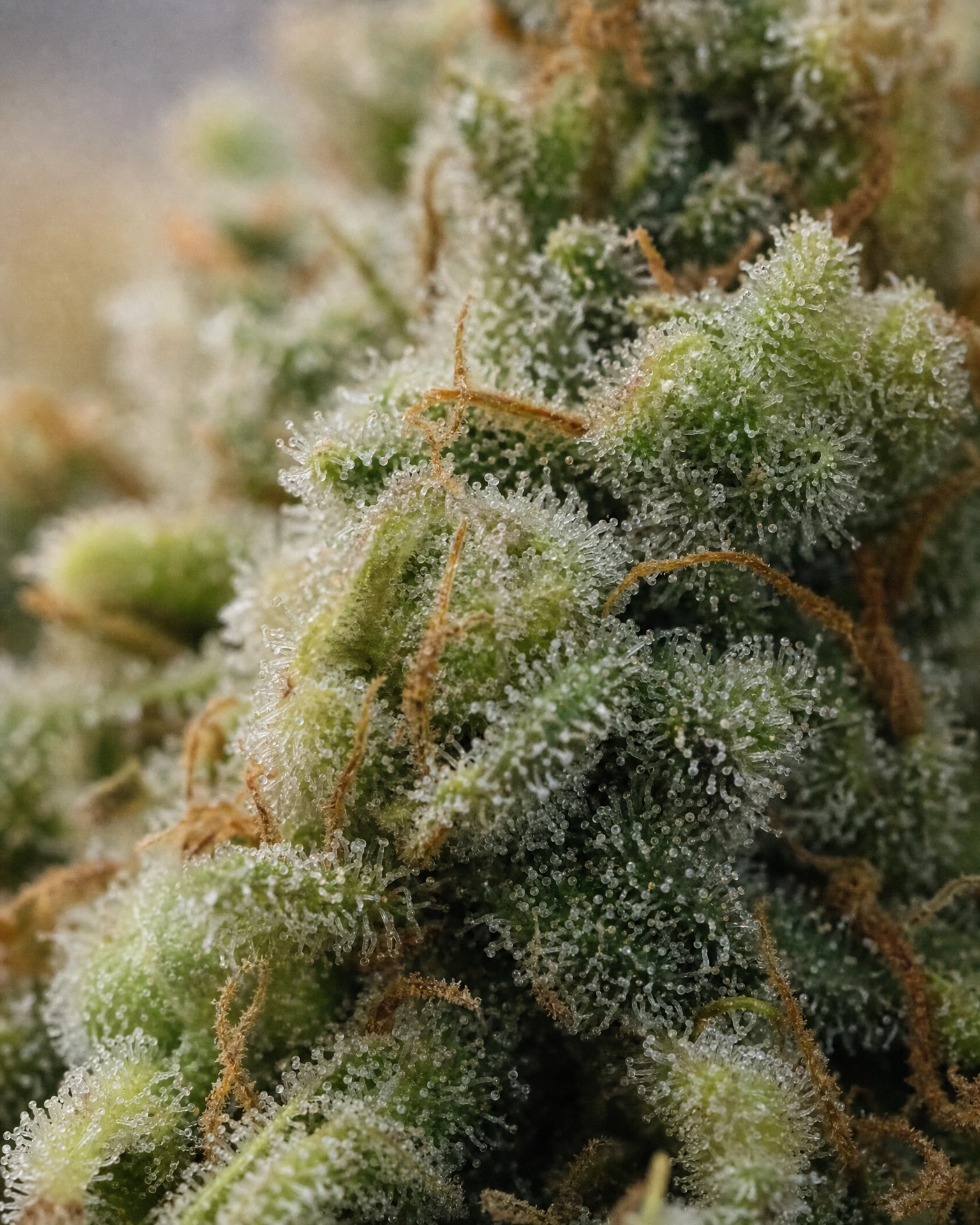 Trichome der Cannabissorte Banana Kush in Nahaufnahme