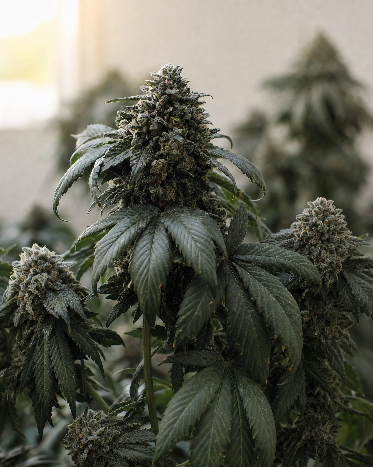Ausgereifte Cannabispflanze der Sorte Black Domina aus einem zweiten Blickwinkel