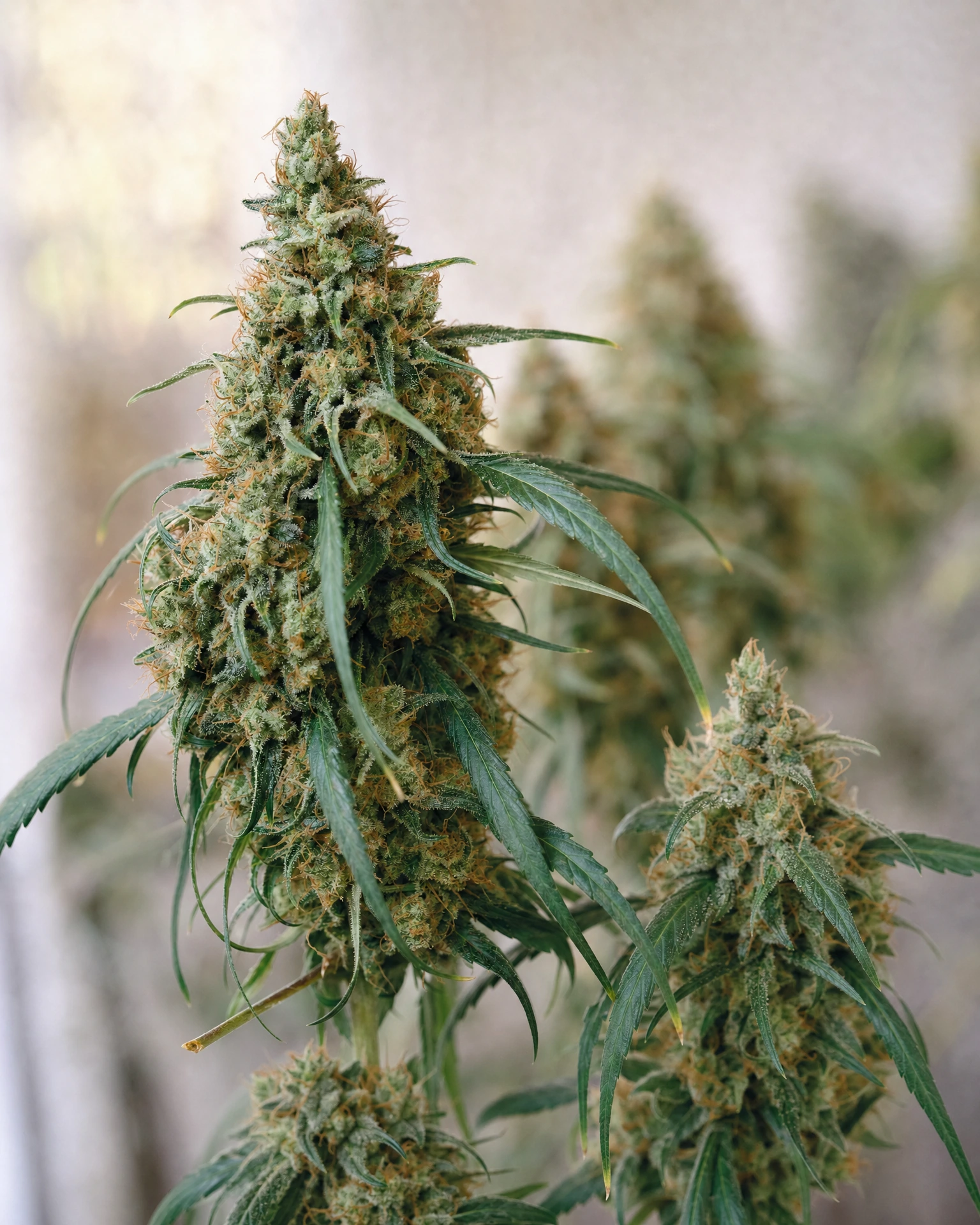 Ausgereifte Cannabispflanze der Sorte Power Plant aus einem zweiten Blickwinkel