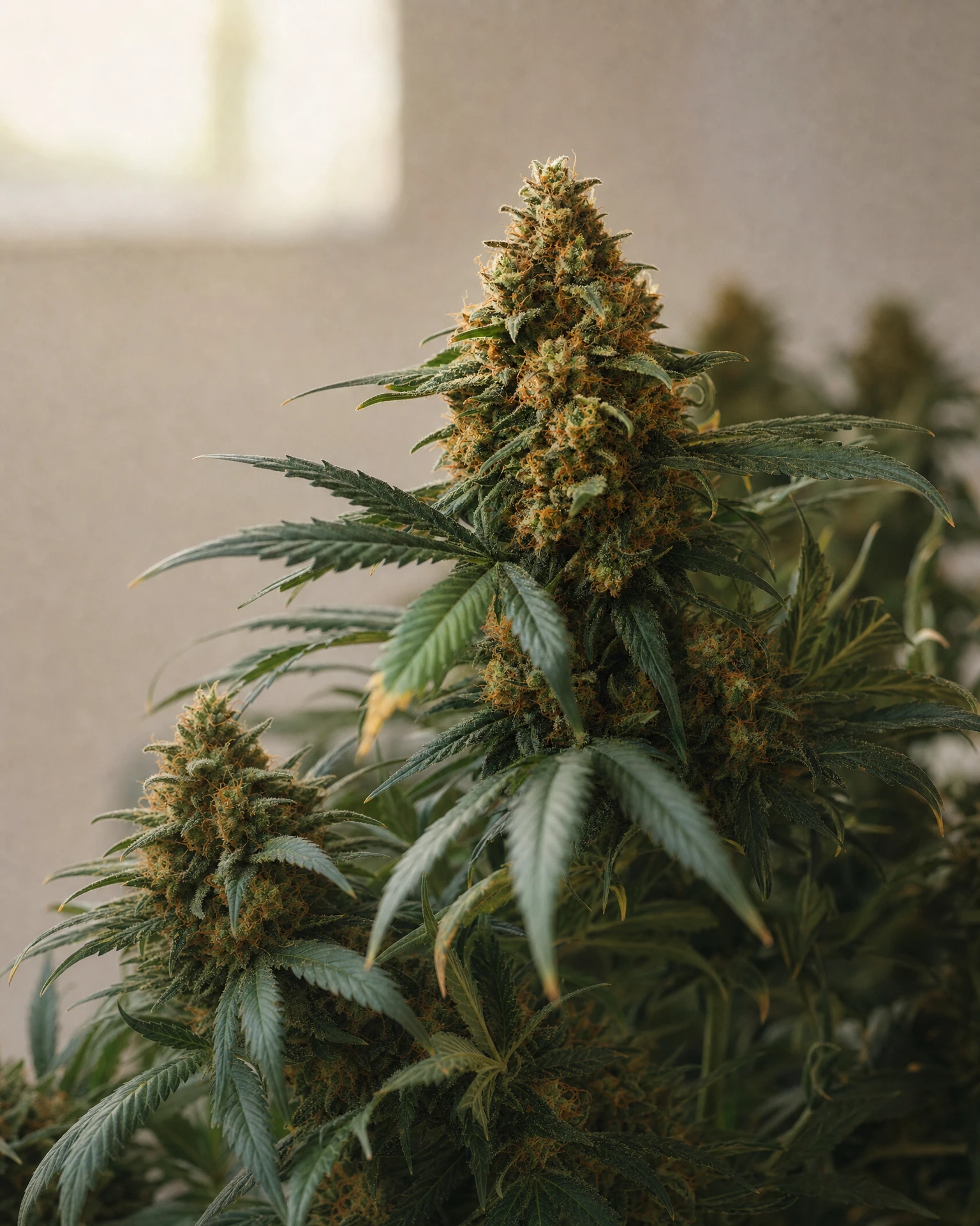 Ausgereifte Cannabispflanze der Sorte 24K Gold aus einem zweiten Blickwinkel