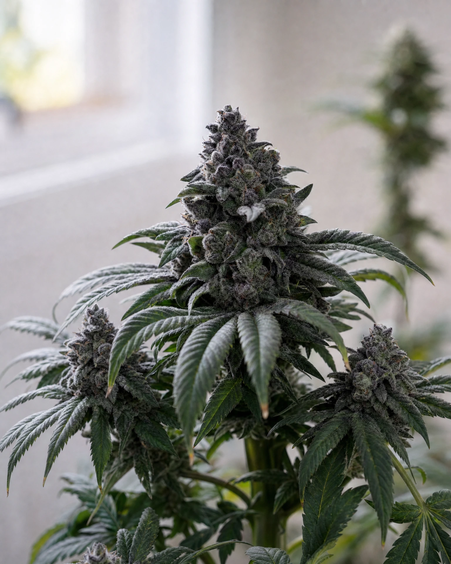 Ausgereifte Cannabispflanze der Sorte Biscotti aus einem zweiten Blickwinkel
