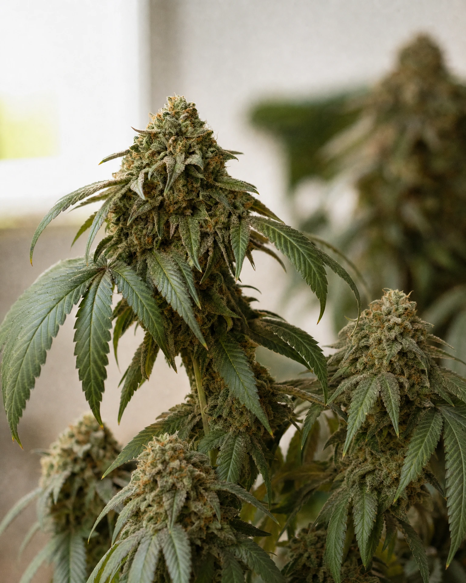 Ausgereifte Cannabispflanze der Sorte Peanut Butter Breath aus einem zweiten Blickwinkel