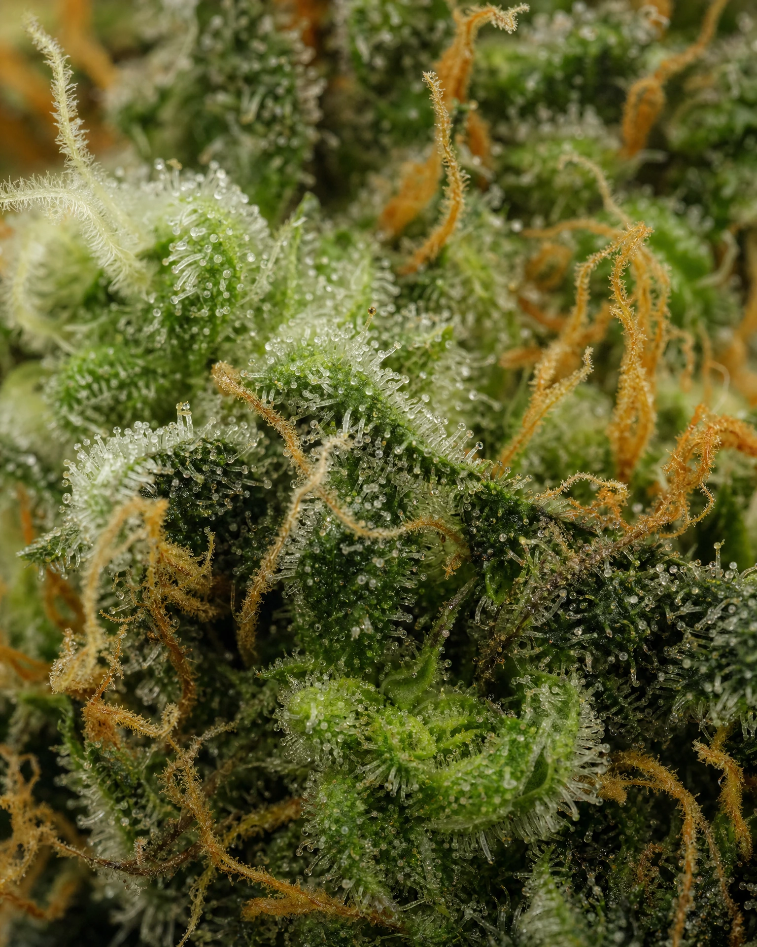 Trichome der Cannabissorte Green Crack in Nahaufnahme