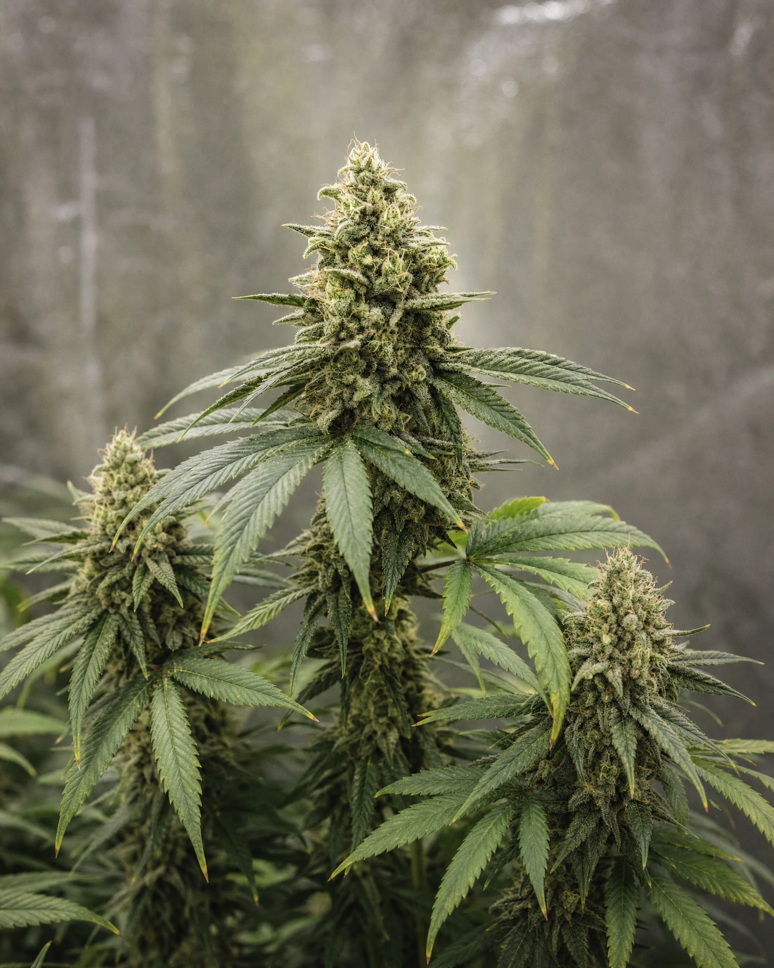 Ausgereifte Cannabispflanze der Sorte White CBG aus einem zweiten Blickwinkel