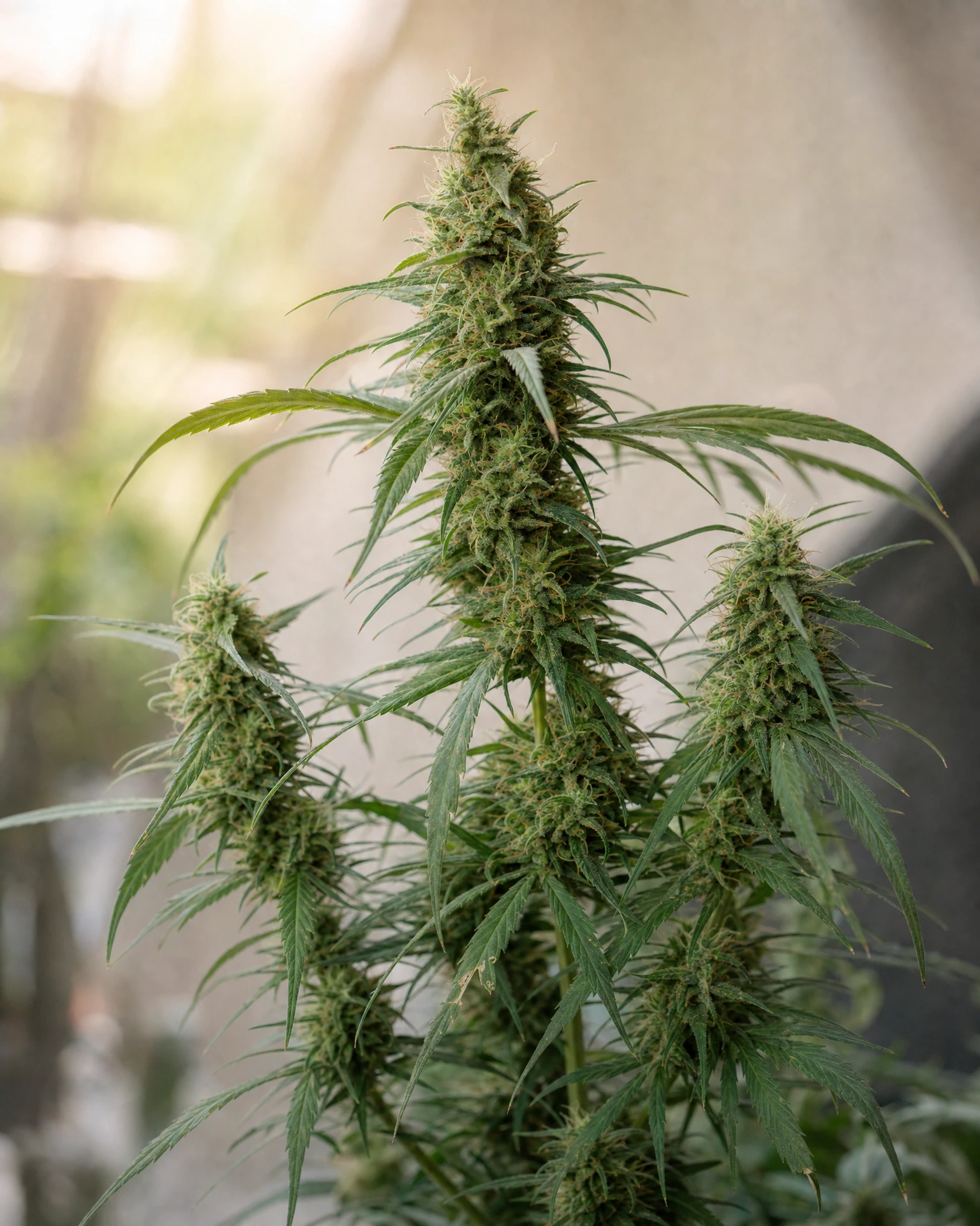 Ausgereifte Cannabispflanze der Sorte Doug's Varin aus einem zweiten Blickwinkel