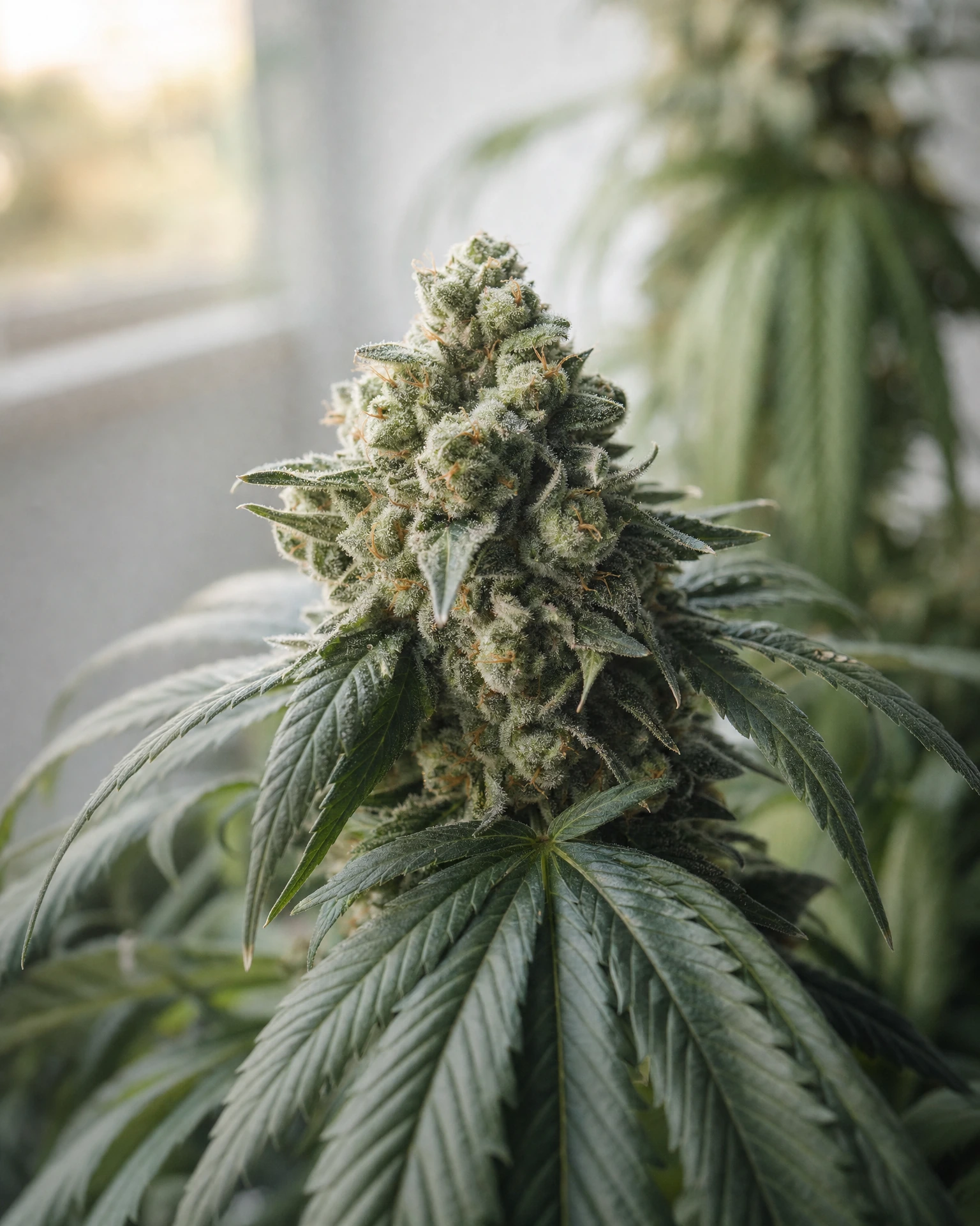 Blühende Cannabispflanze der Sorte Alpine Frost