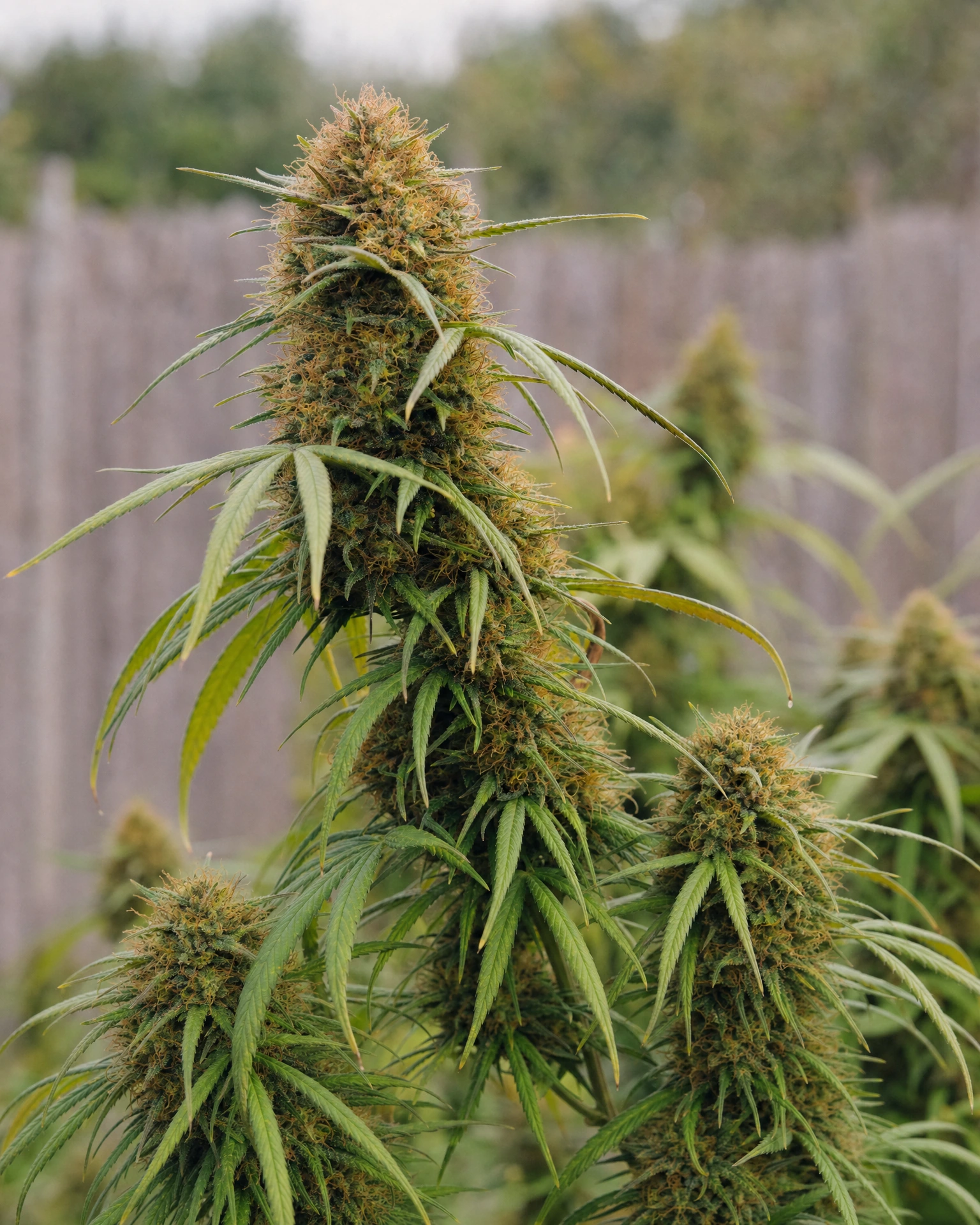 Ausgereifte Cannabispflanze der Sorte Rheingold aus einem zweiten Blickwinkel